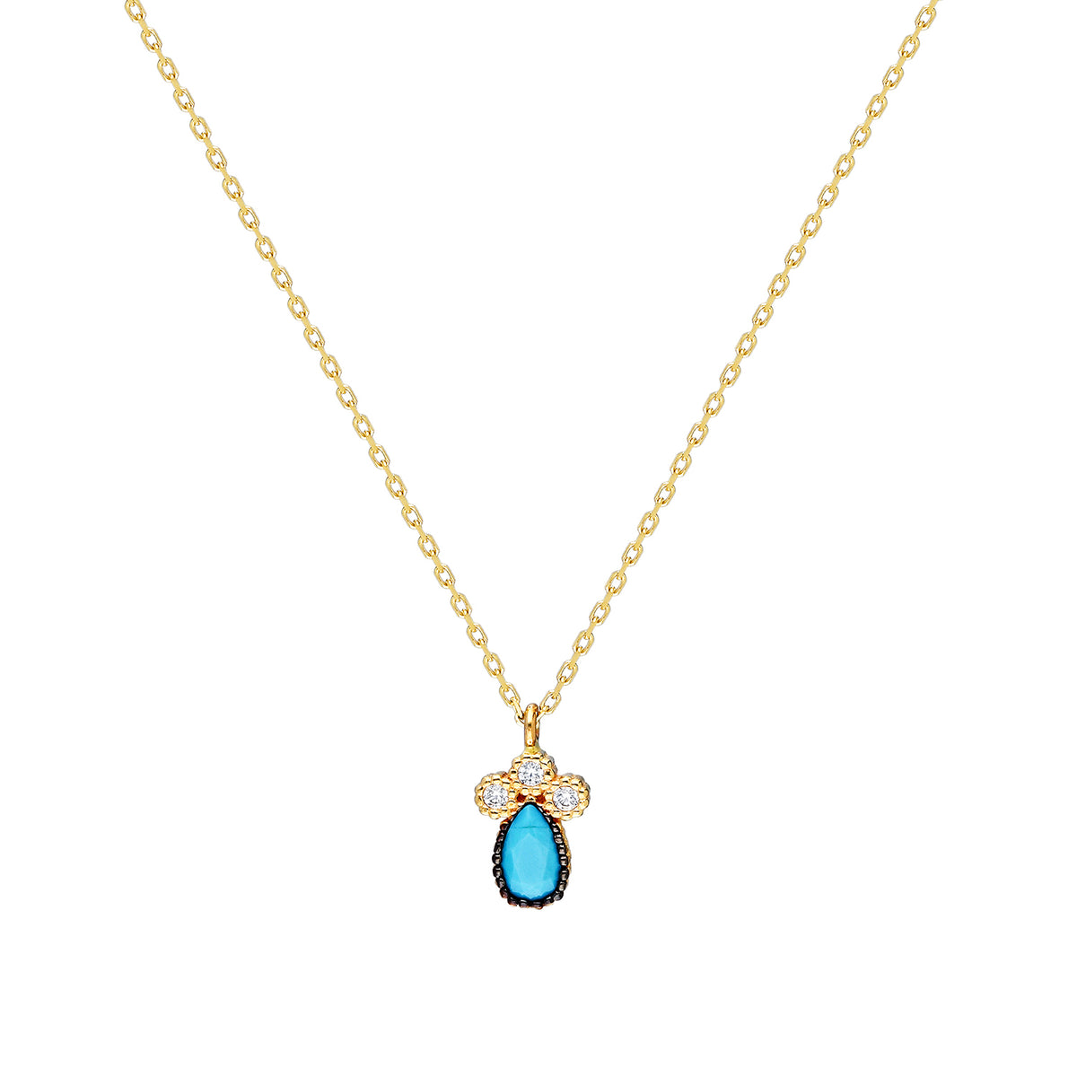 14k Solid Gold Turquoise Pave Necklace