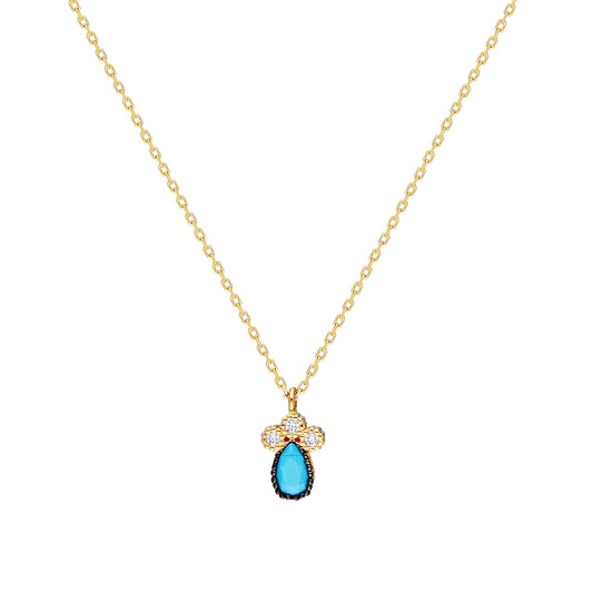14k Solid Gold Turquoise Pave Necklace
