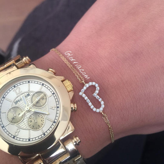 14k Solid Gold Heart Bracelet - alternate view 2