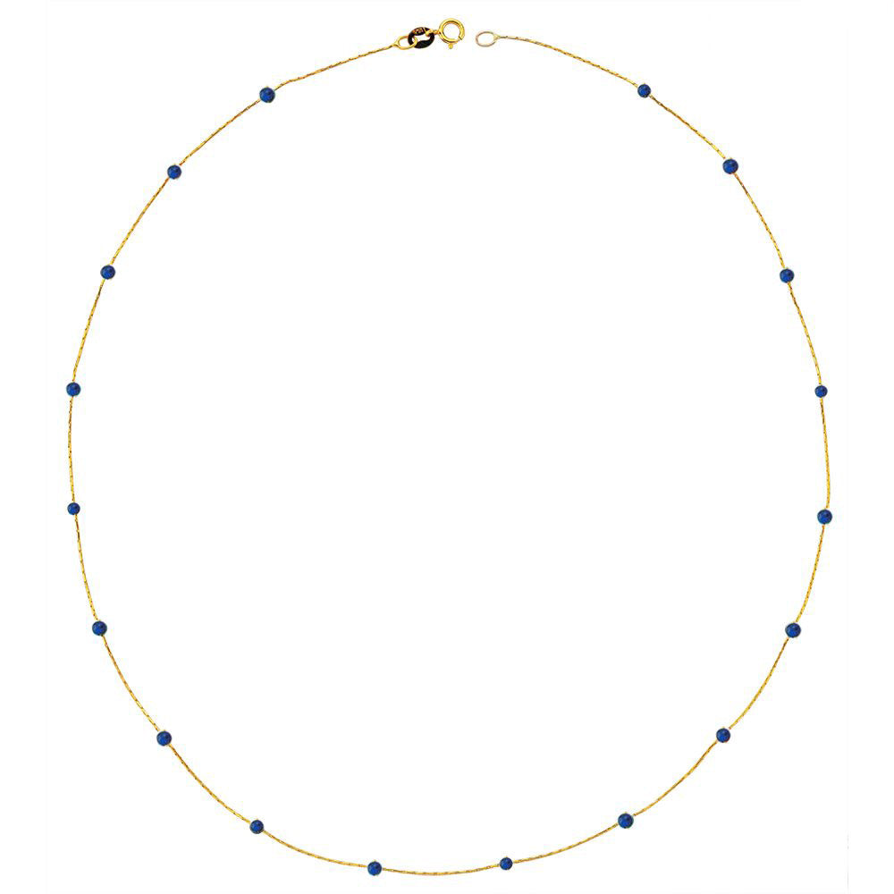 14k Solid Gold Lapis Pave Row Necklace - alternate view 4