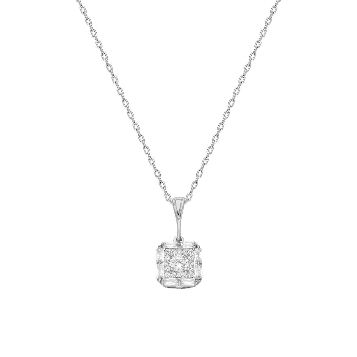 925k Sterling Silver Baget Pave Necklace