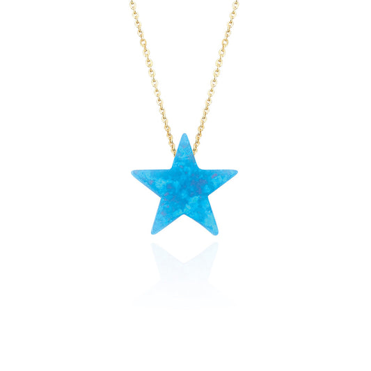 14k Solid Gold Opal Star Necklace