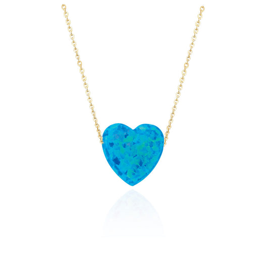14k Solid Gold Opal Heart Necklace