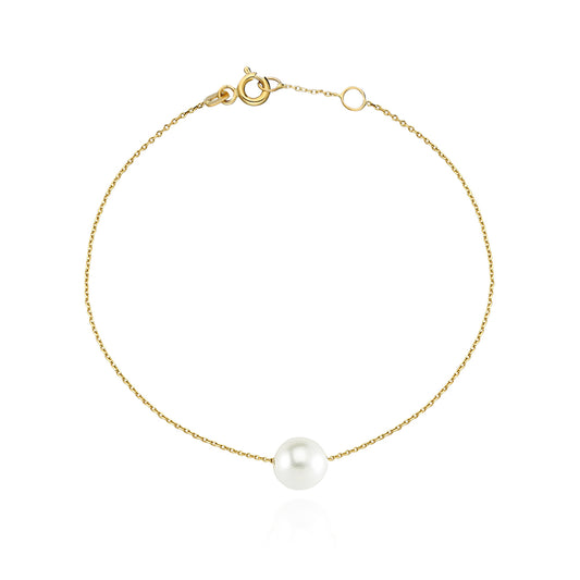 14k Solid Gold Single Pearl Bracelet