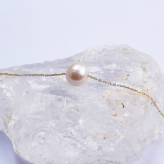 14k Solid Gold Single Pearl Bracelet - alternate view 2