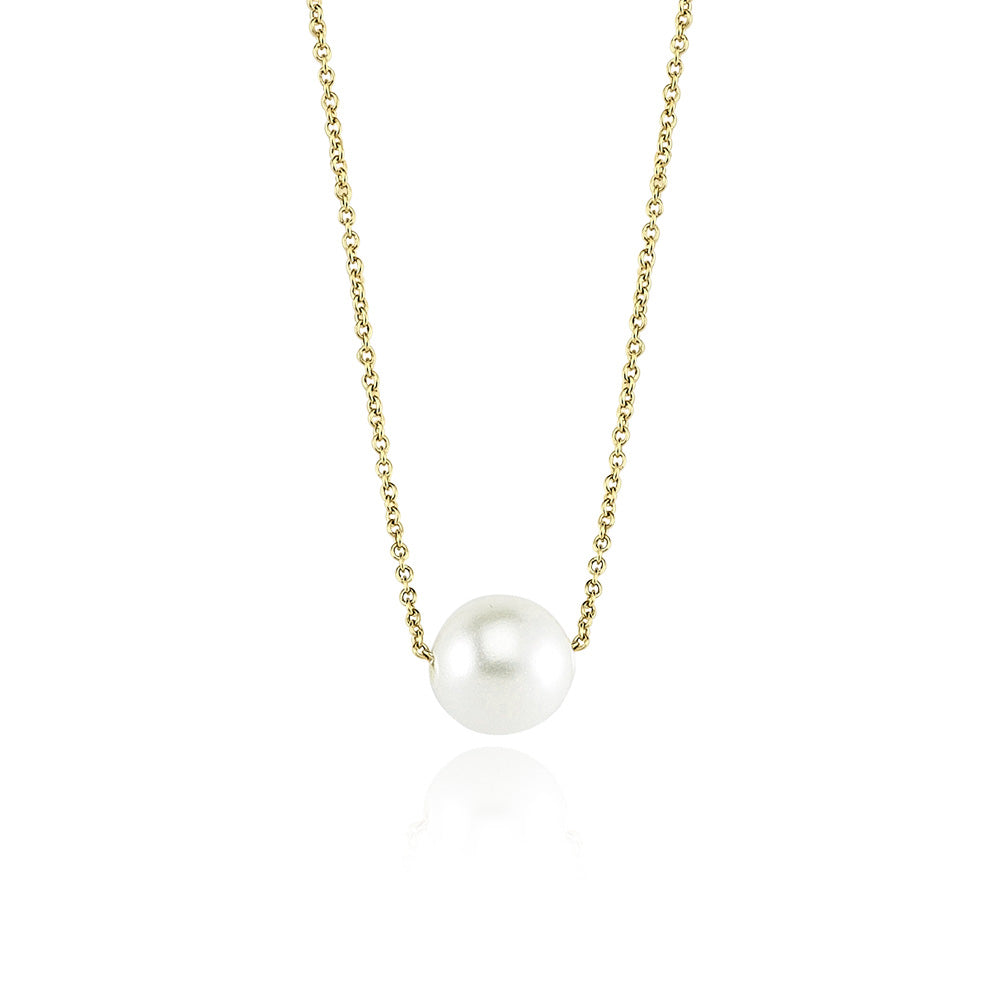 14k Solid Gold Single Pearl Necklace