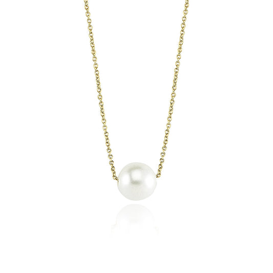 14k Solid Gold Single Pearl Necklace