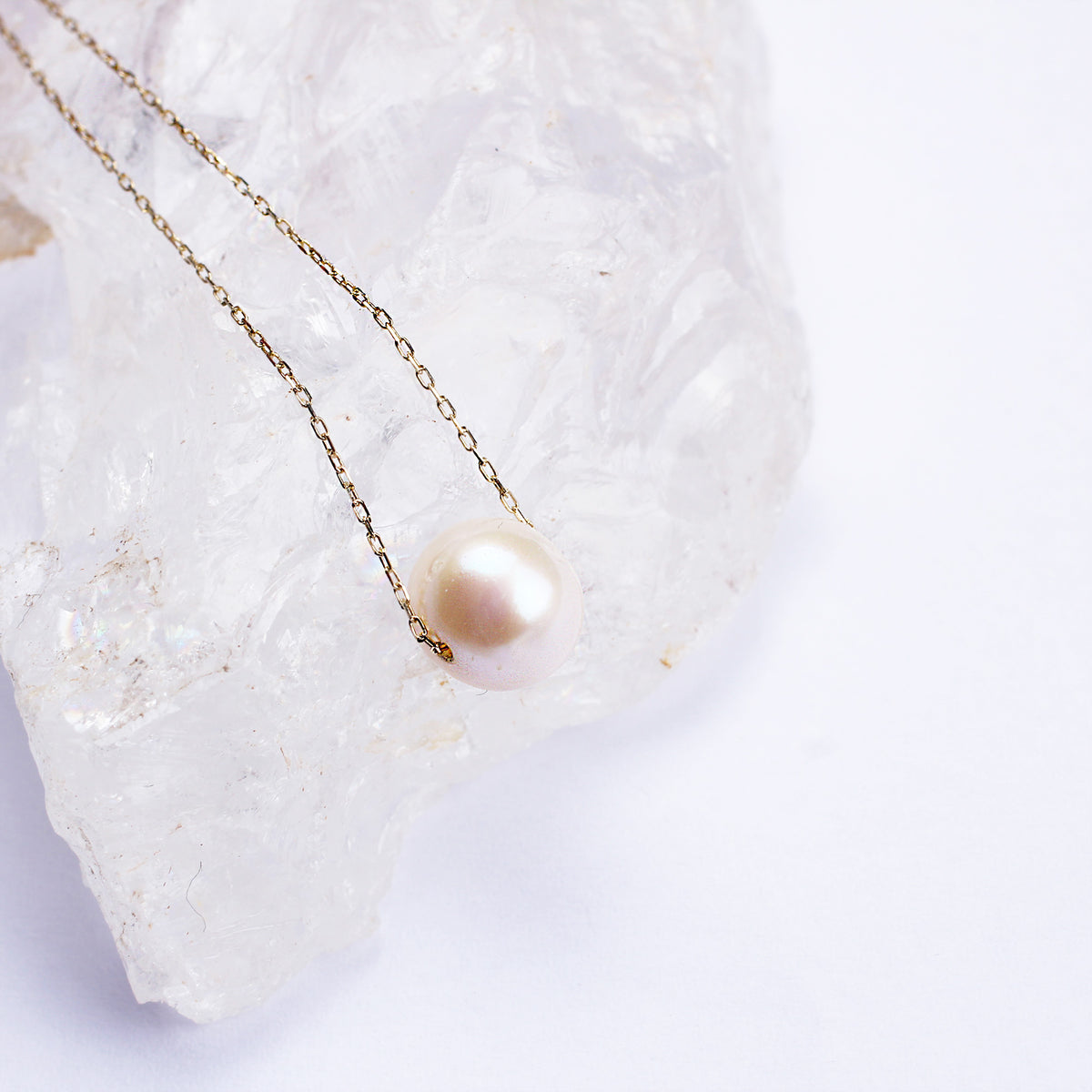 14k Solid Gold Single Pearl Necklace - alternate view 2