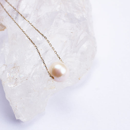 14k Solid Gold Single Pearl Necklace - alternate view 2