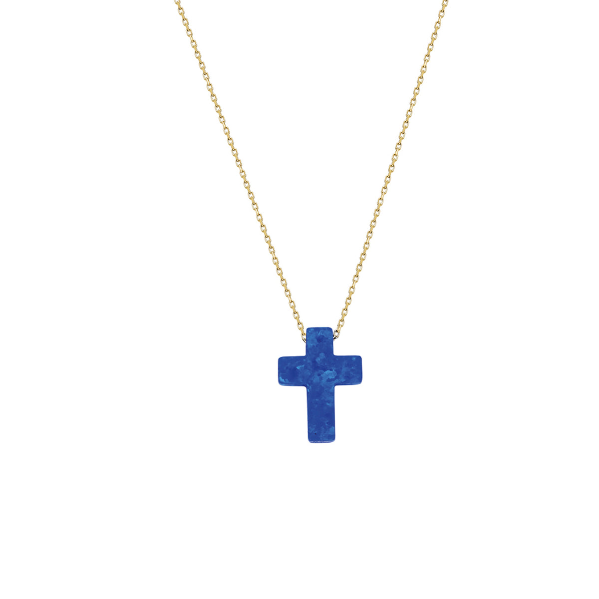 14k Solid Gold Opal Cross Necklace