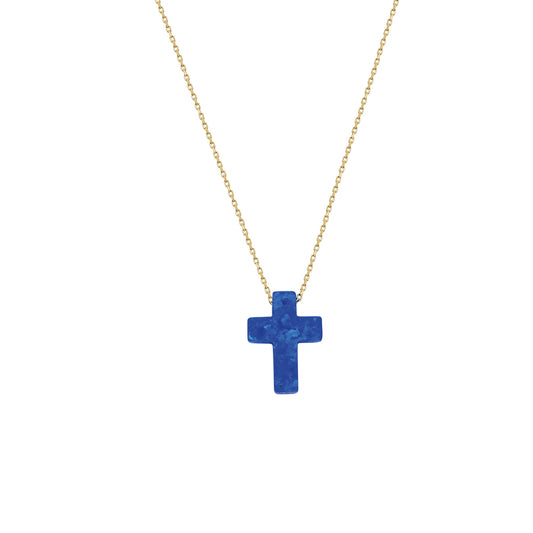 14k Solid Gold Opal Cross Necklace