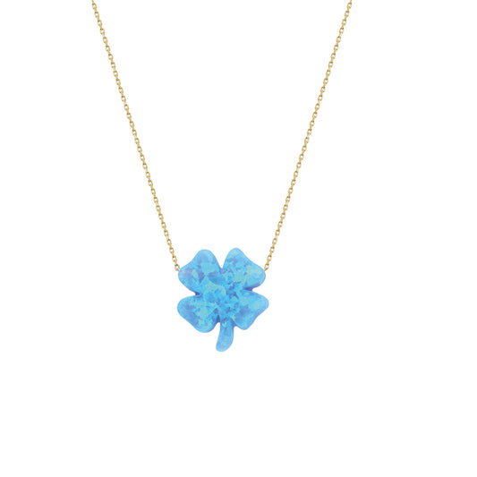 14k Solid Gold Opal Clover Necklace