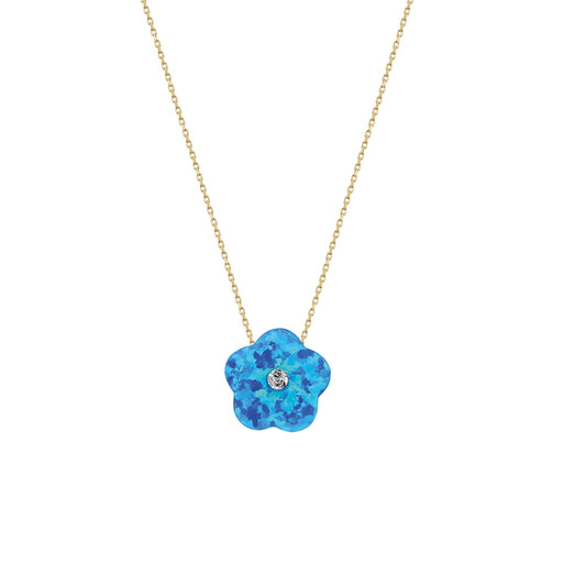 14k Solid Gold Opal Flower Necklace
