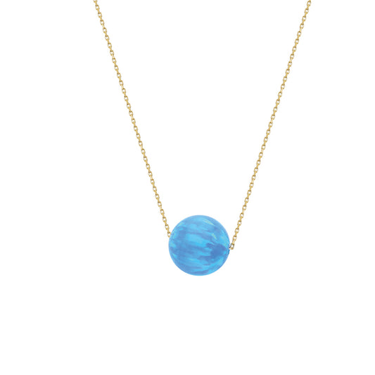 14k Solid Gold Opal Round Necklace