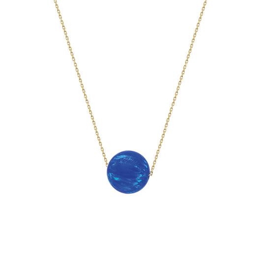 14k Solid Gold Opal Round Necklace