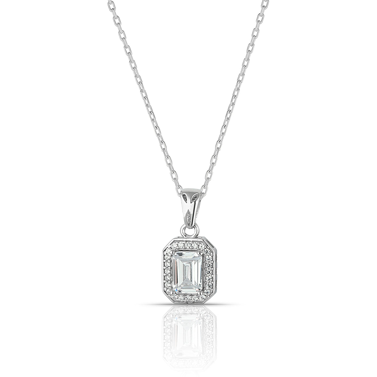 925k Sterling Silver Baget Pave Necklace - alternate view 3