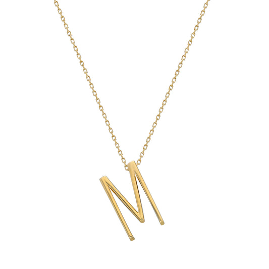 14k Solid Gold 3D M Letter Necklace