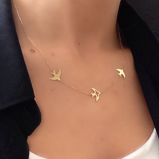 14k Solid Gold Ankle Bird Necklace - alternate view 2