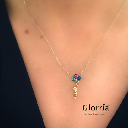 14k Solid Gold Balloon Girl Necklace - alternate view 2