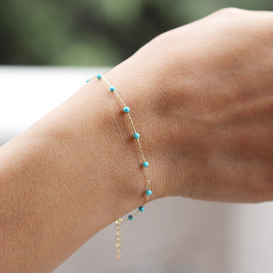 14k Solid Gold Turquoise Pave Bracelet