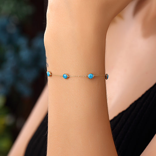 14k Solid Gold Turquoise Bracelet