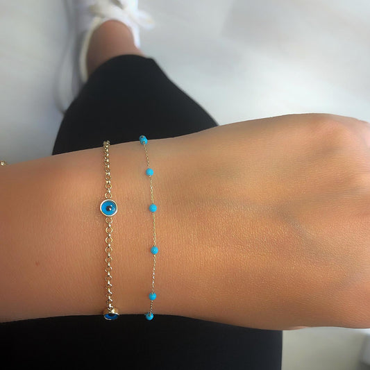 14k Solid Gold Turquoise Pave Bracelet - alternate view 2