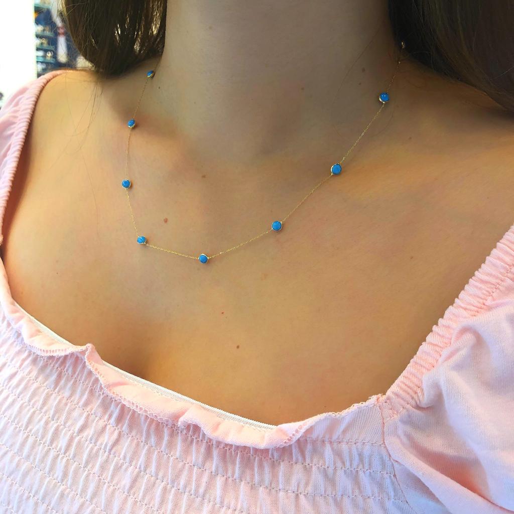 14k Solid Gold Turquoise Pave Necklace - alternate view 3