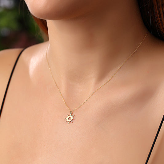 14k Solid Gold Sun Necklace