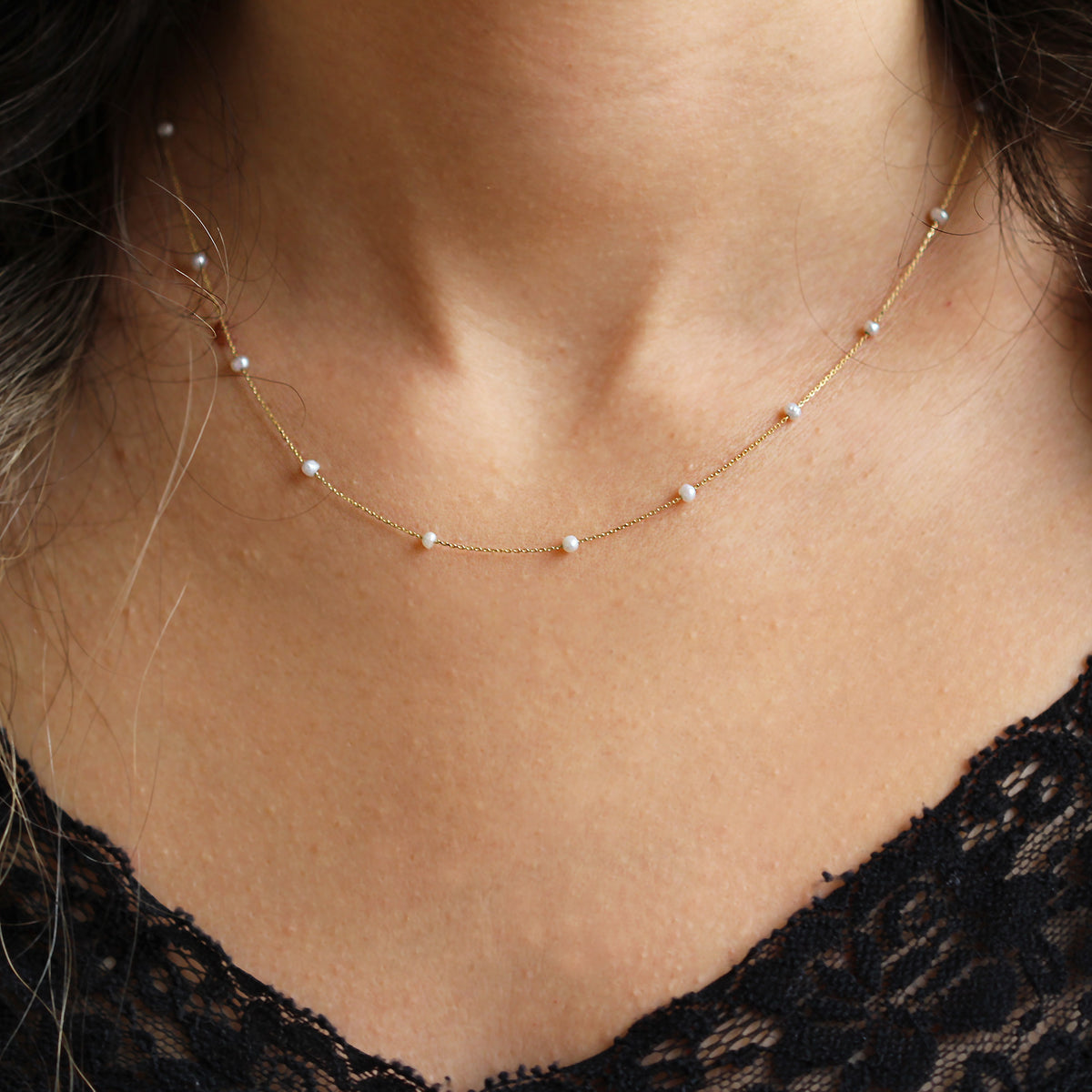 14k Solid Gold Pearl Necklace