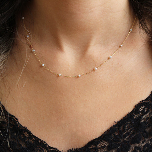 14k Solid Gold Pearl Necklace
