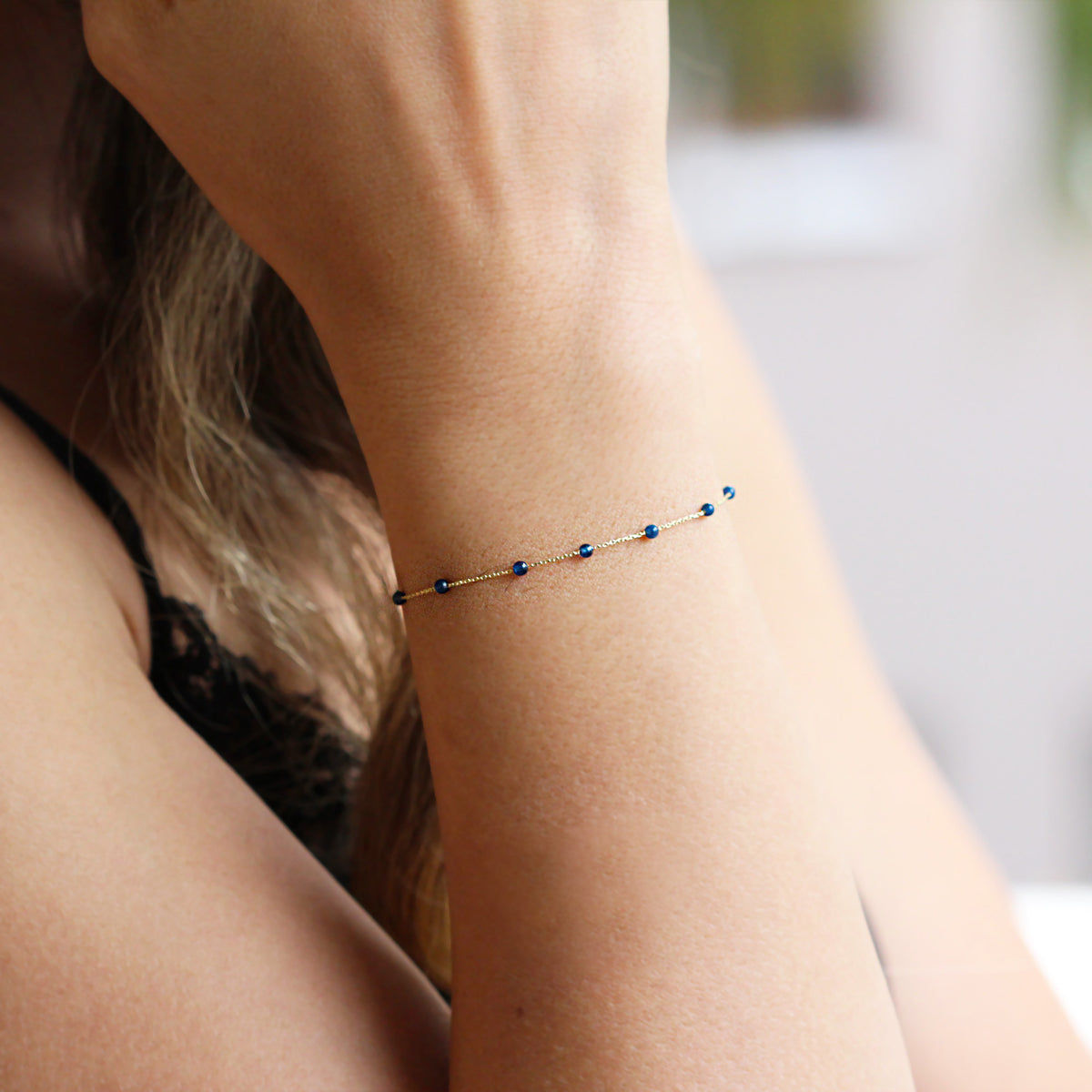 14k Solid Gold Lapis Pave Bracelet