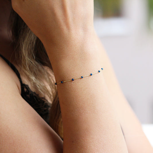 14k Solid Gold Lapis Pave Bracelet