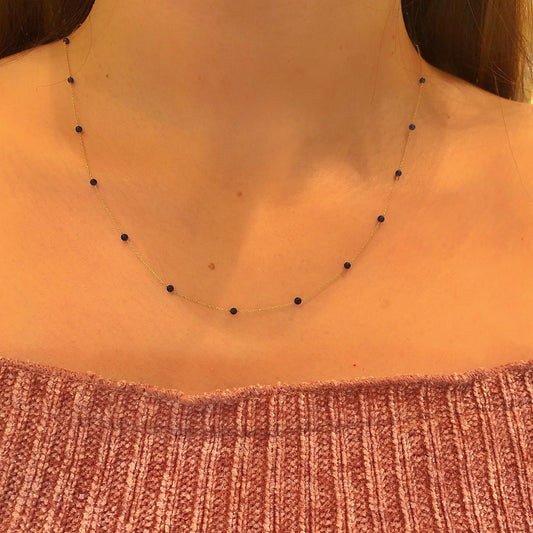 14k Solid Gold Lapis Pave Row Necklace - alternate view 2