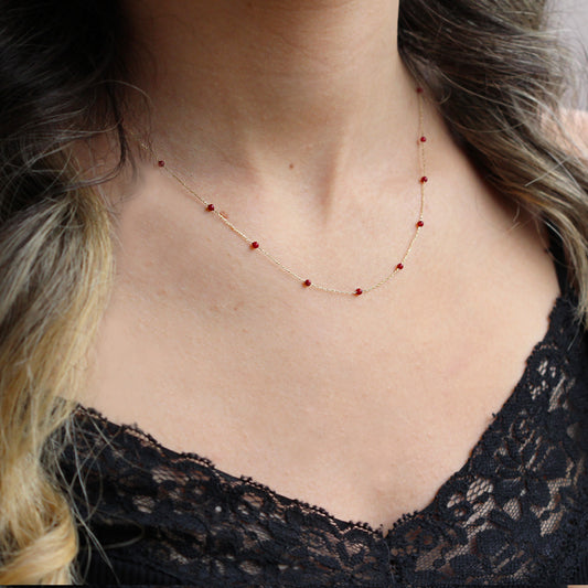 14k Solid Gold Coral Pave Row Necklace