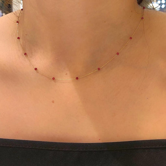 14k Solid Gold Coral Pave Row Necklace - alternate view 2