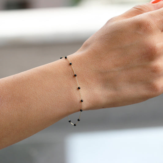 14k Solid Gold Onyx Pave Bracelet