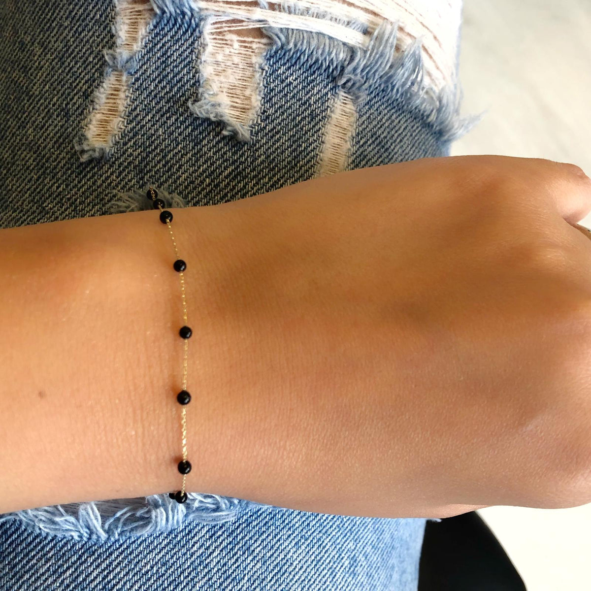 14k Solid Gold Onyx Pave Bracelet - alternate view 2