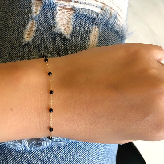 14k Solid Gold Onyx Pave Bracelet - alternate view 2
