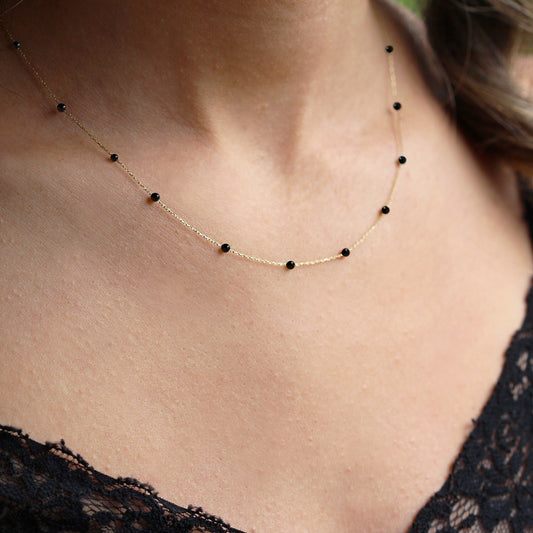 14k Solid Gold Onyx Pave Row Necklace