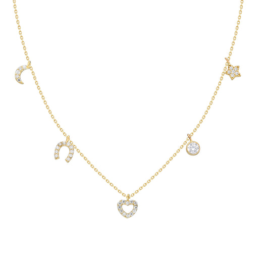 14k Solid Gold Pave Chance Necklace