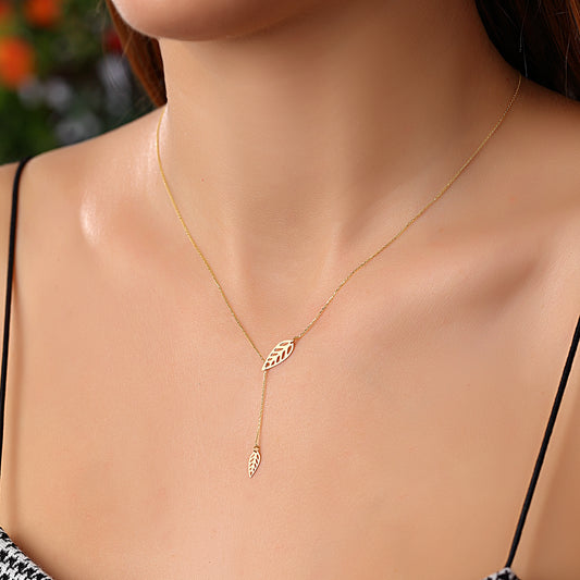 14k Solid Gold Leaf Necklace