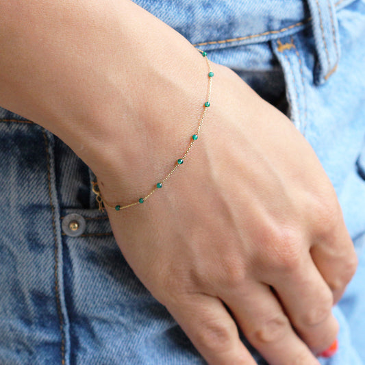 14k Solid Gold Jade Pave Bracelet