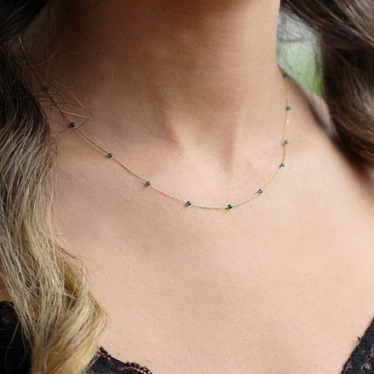 14k Solid Gold Jade Pave Row Necklace