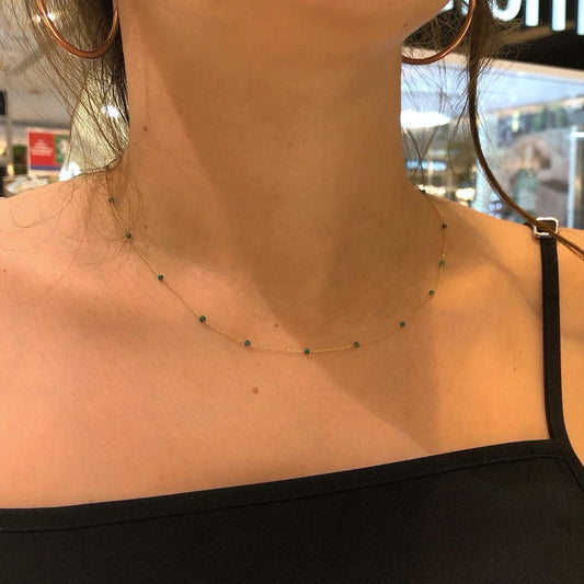14k Solid Gold Jade Pave Row Necklace - alternate view 2