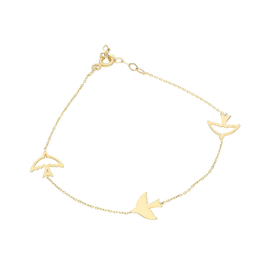 14k Solid Gold Ankle Bird Bracelet