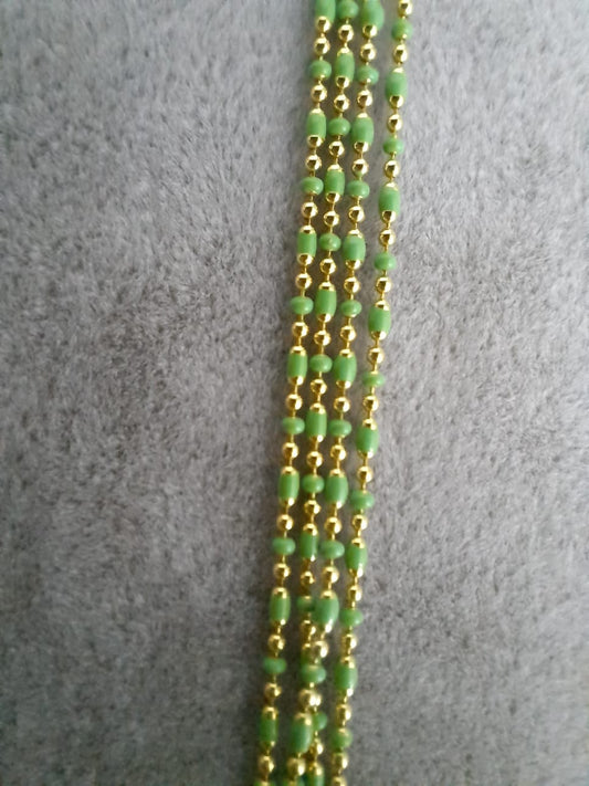 14k Solid Gold Green Enamel Necklace