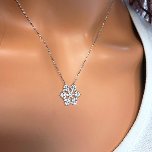 925k Sterling Silver Snowflake Necklace - alternate view 2
