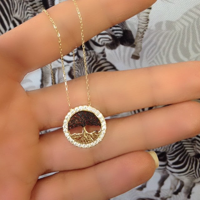 14k Solid Gold Black Life Tree Necklace - alternate view 2