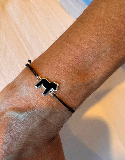 Black rope and black enamel sterling silver dala horse
