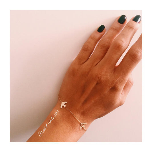 14k Solid Gold Ankle Bird Bracelet - alternate view 2